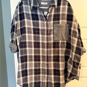 Pilcro Sz M/L New with Tags Navy & White Plaid Button-Down Shirt